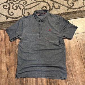 TRAVIS MATTHEW Mens Gray Striped Polo Short Sleeve Shirt Size M Golf Stretch